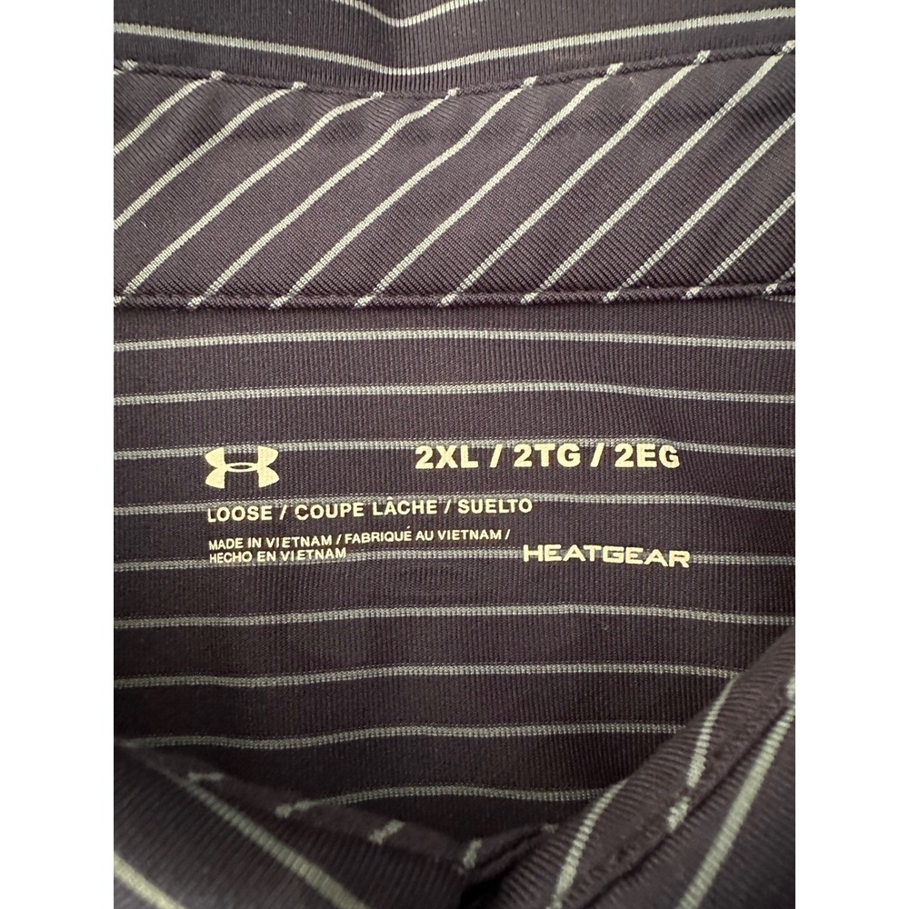 Under Armour Mens 2XL HeatGear Striped Polo Shirt Navy Blue Yellow Golf Loose Ft